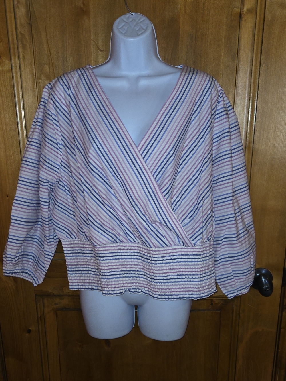 Lane Bryant Pink and Blue Striped Wrap Blouse
